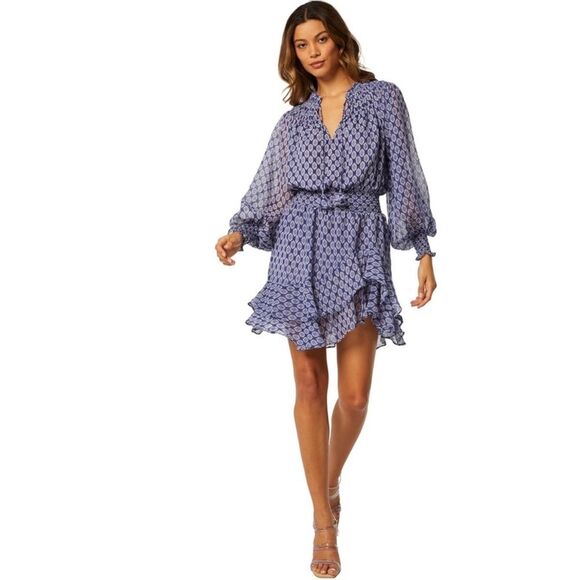 Misa Los Angeles Almaha Blouson Minidress Size S Majorelle Lapis Tile - Picture 5 of 16